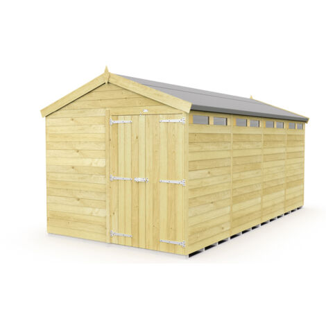 8 x 16 Feet Apex Security Shed - Double Door - Wood - L472 x W231 x H217 cm