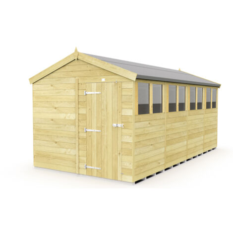8 x 16 Feet Apex Shed - Single Door With Windows - Wood - L472 x W231 x H217 cm