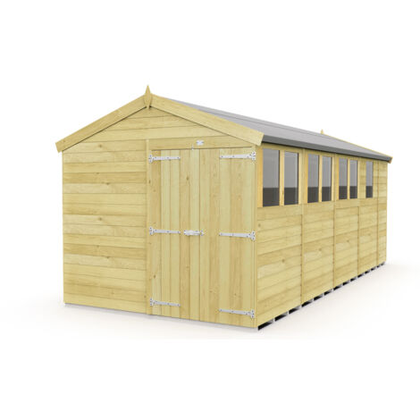 8 x 17 Feet Apex Shed - Double Door With Windows - Wood - L503 x W231 x H217 cm