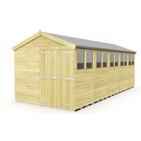 8 x 20 Feet Apex Shed - Double Door With Windows - Wood - L592 x W231 x H217 cm