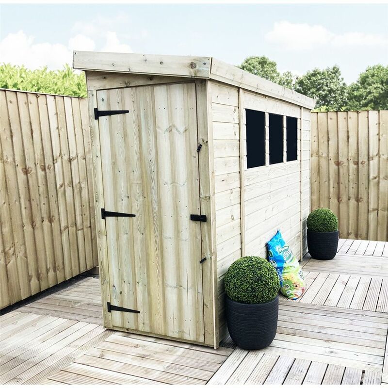 Marlborough Reverse Pent Sheds(bs) - 8 x 3 Reverse Pressure Treated Tongue And Groove Pent Shed With 3 Windows And Single Door + Safety Toughened