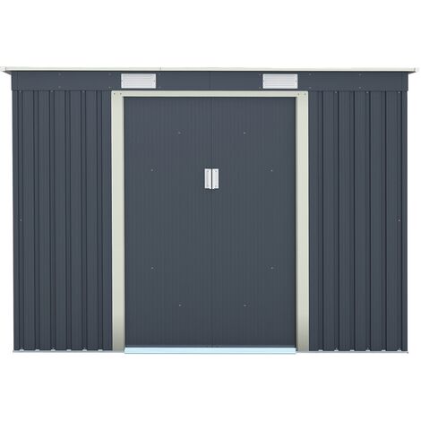 8 x 4 (2.61m x 1.21m) Double Door Metal Pent Shed - Dark Grey