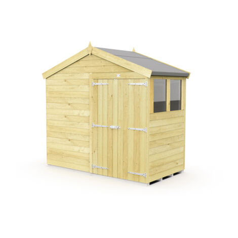 8 x 4 Feet Apex Shed - Double Door With Windows - Wood - L127 x W231 x H217 cm