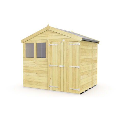 8 x 5 Feet Apex Shed - Double Door With Windows - Wood - L158 x W231 x H217 cm
