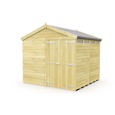 8 x 6 Feet Apex Security Shed - Double Door - Wood - L187 x W231 x H217 cm