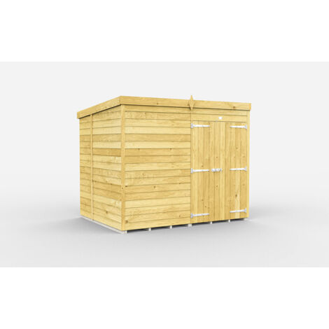 8 x 6 Feet Pent Shed - Double Door Without Windows - Wood - L178 x W243 x H201 cm