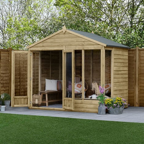 FOREST GARDEN 8' x 6' Forest 4Life 25yr Guarantee Double Door Apex Summer House - 4 Windows (2.61m x 1.82m)