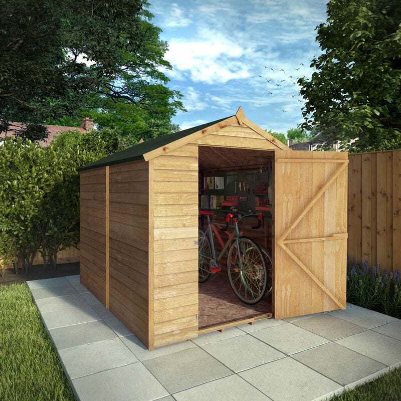 Overlap Apex Wooden Garden Storage Shed 8 x 6 - Single Door and Windowless - Waltons