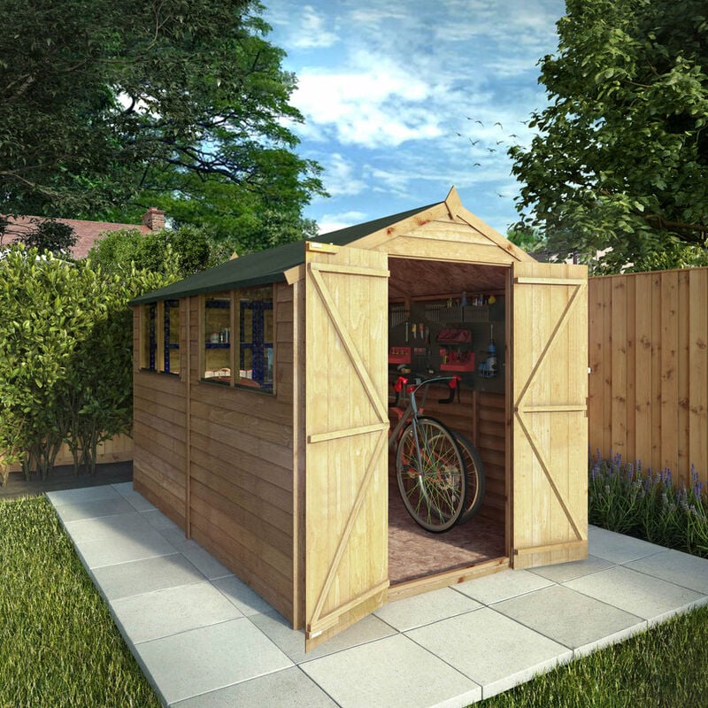 Overlap Apex Wooden Garden Storage Shed - 10 x 6 - Waltons