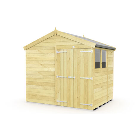 8 x 7 Feet Apex Shed - Double Door With Windows - Wood - L214 x W231 x H217 cm