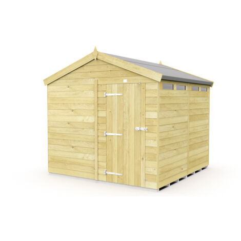 8 x 8 Feet Apex Security Shed - Single Door - Wood - L243 x W231 x H217 cm