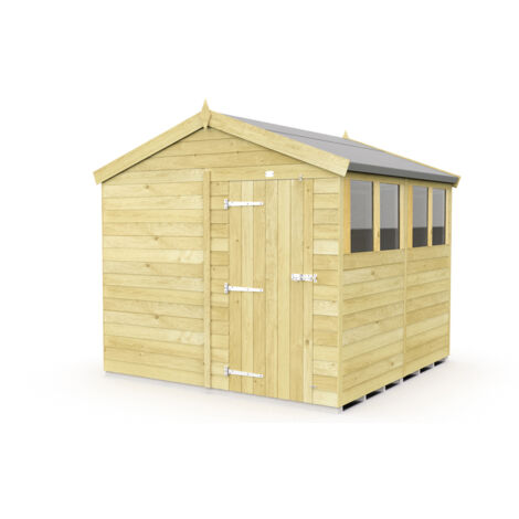 8 x 8 Feet Apex Shed - Single Door With Windows - Wood - L243 x W231 x H217 cm
