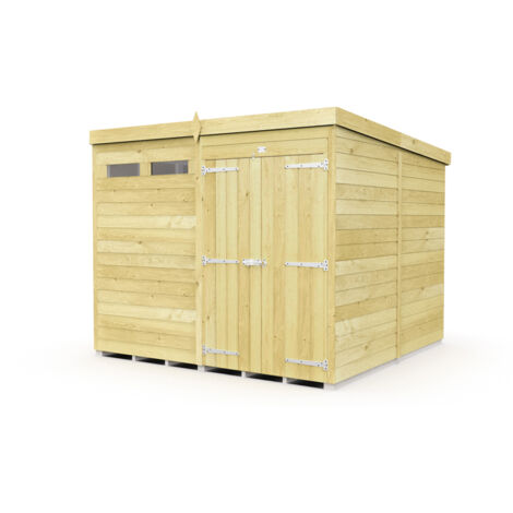 8 x 8 Feet Pent Security Shed - Double Door - Wood - L231 x W243 x H201 cm