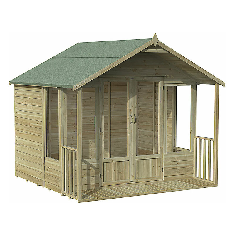 Forest Garden - 8' x 8' Forest Oakley 25yr Guarantee Double Door Apex Summer House (2.61m x 2.42m) - Natural Timber