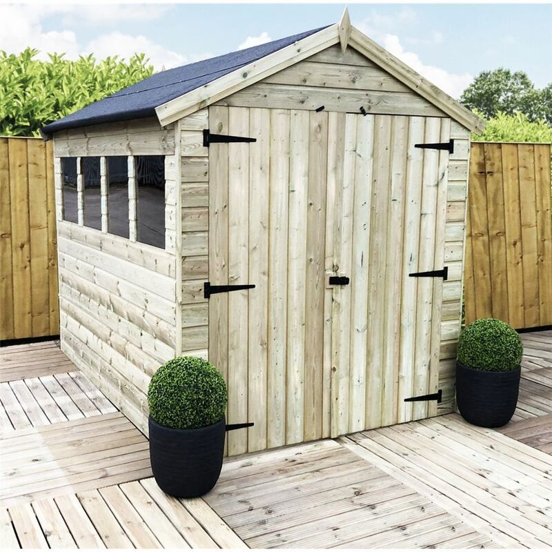 Marlborough Premier Apex Sheds(bs) - 8 x 8 Premier Pressure Treated Tongue And Groove Apex Shed With Higher Eaves And Ridge Height 4 Windows + Double