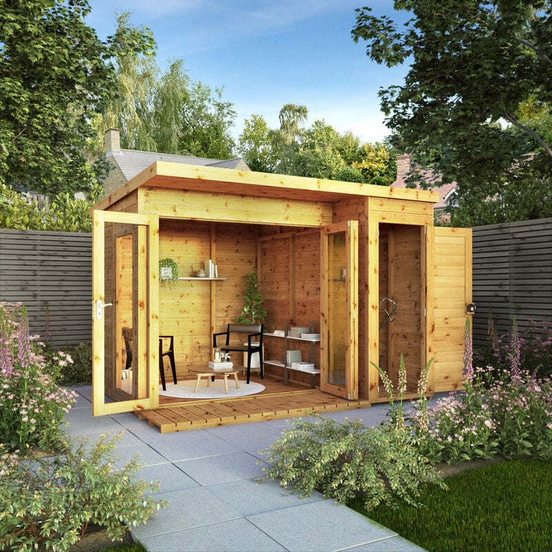 Waltons Premium Shiplap Pent Wooden Garden Room Summerhouse with Side Shed - 10 x 8