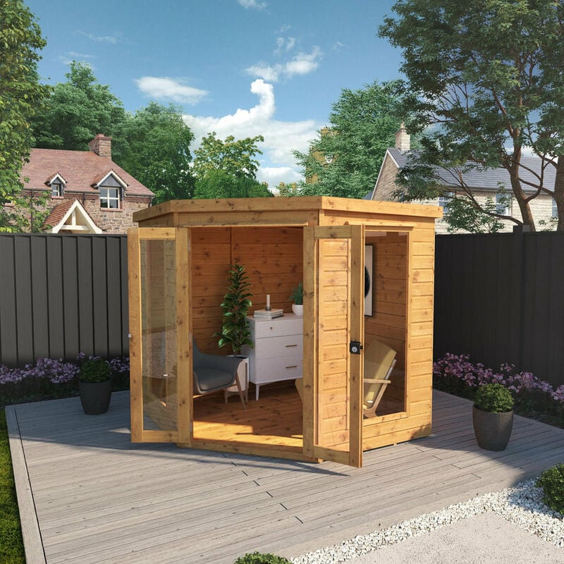 Premium Shiplap Flat Roof Corner Garden Room Summerhouse - 7 x 7 Summerhouse - Waltons