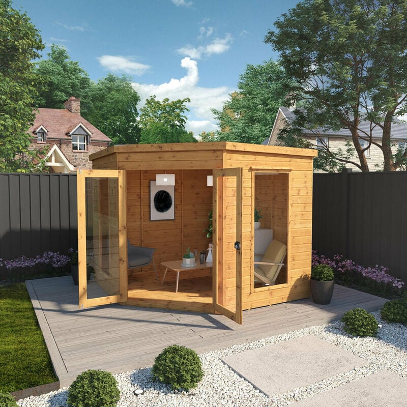 Waltons Premium Shiplap Flat Roof Corner Garden Room Summerhouse - 8 x 8 Summerhouse