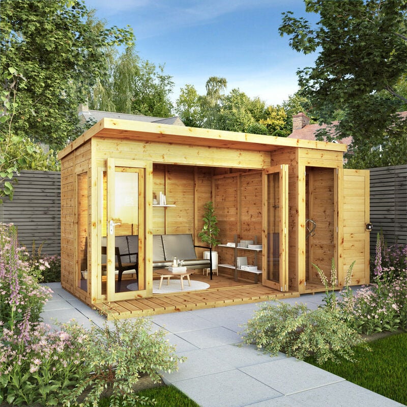 Waltons - Premium Shiplap Pent Wooden Garden Room Summerhouse with Side Shed - 12 x 8