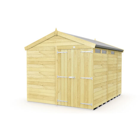 8 x 9 Feet Apex Security Shed - Double Door - Wood - L272 x W231 x H217 cm
