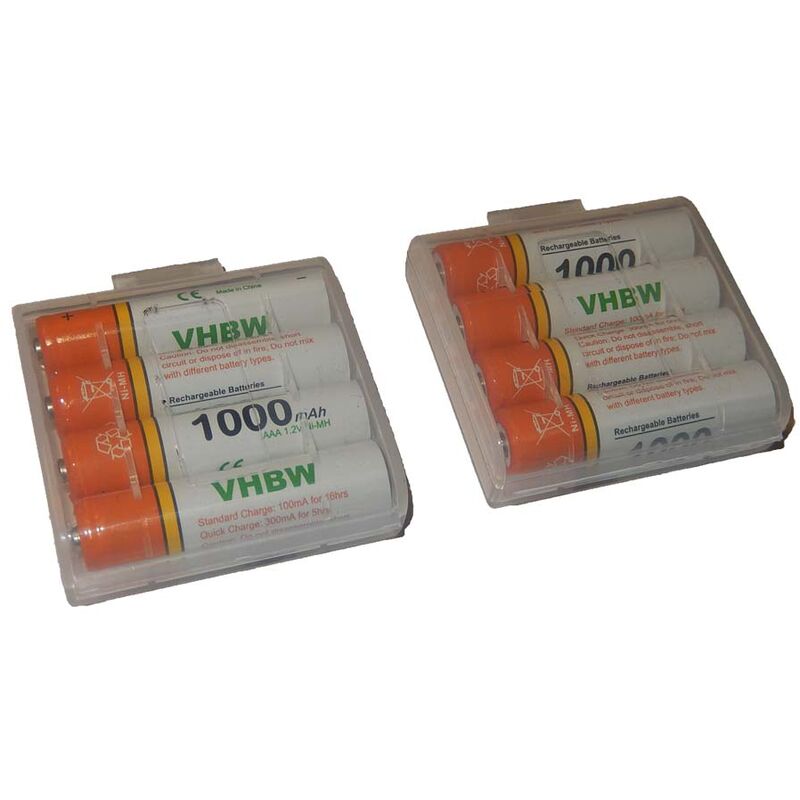 8 x Batteries Vhbw aaa, Micro, R3, HR03 1000mAh pour Siemens Gigaset A510A, A510H, A510 Duo, A600A, A400, A420, A580, A585, A600, AS280