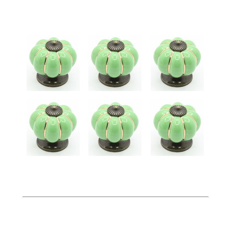 Umnuou - Bouton de meuble-6 x Boutons de tiroir en céramique bouton de meuble forme citrouille pour tiroirs et placards de cuisine (Vert)