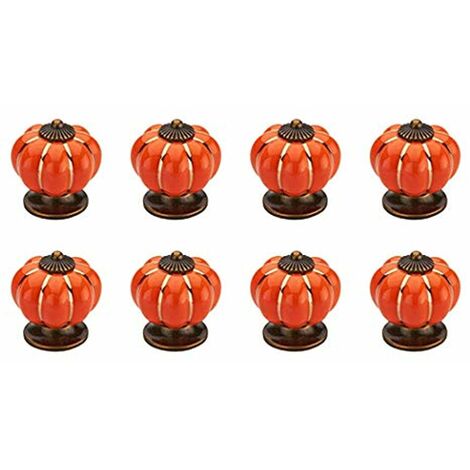 8 x Boutons de tiroir en céramique bouton de meuble forme citrouille pour tiroirs et placards de cuisine (Orange)