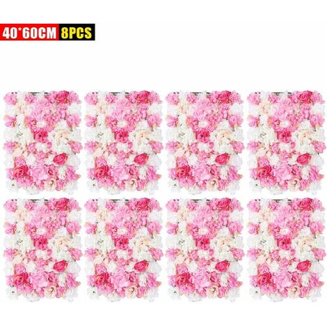 8 x fleurs artificielles, colonne de roses murales, décoration murale de fleurs en soie en arrière-plan pour les mariages, rose foncé, champagne, fleurs artificielles