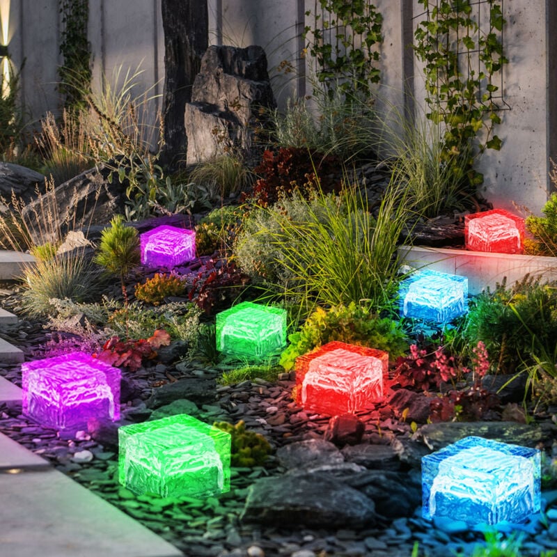 Décoration de jardin Lampe solaire led rvb avec lampe de jardin à couleur changeante, lumière décorative au design glaçon, LxH 7x5,4 cm, lot de 8