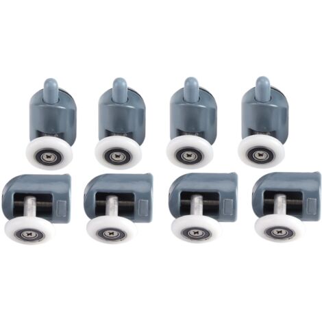 8 x Roulettes doubles pour porte de douche en haut et en bas, roulettes de roulement pour salle de bain, roue unique