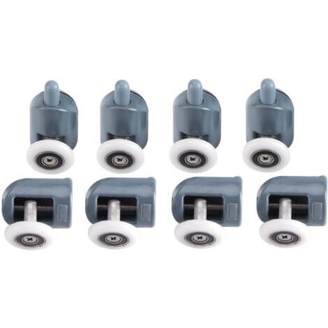 8 x Roulettes doubles pour porte de douche en haut et en bas, roulettes de roulement pour salle de bain, roue unique
