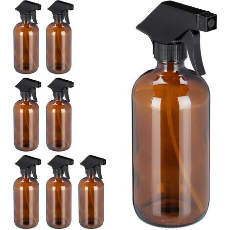 8 x Sprühflasche Glas, Füllmenge 500 ml, Set, nachfüllbar, Nebel & Strahl, Haarpflege, Reinigung, Zerstäuber, braun