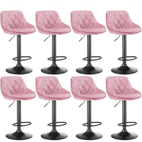 8 X Tabouret de Bar, Velours, Métal, Mousse, Rose