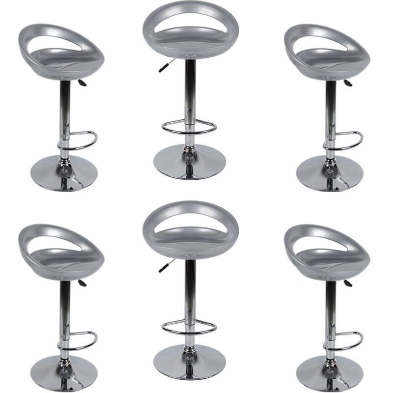 

6 x Taburetes de Bar ABS, Silla de Bar Reposapiés Giratorio de 360°,Ajustable en Altura| Gris |