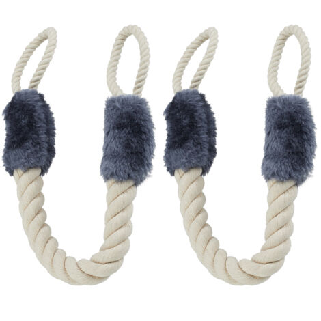 8 x Türkordel Klemmschutz, Türstopper Klinke, Baby Türsicherung, weich, Baumwolle, 57 cm, Türseile, beige/blaugrau