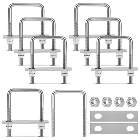 8 x U Bolt M8 Vis en U Fileté Inox 60  100mm Carré, Étrier de Fixation en U Boulons avec 32 Écrous et 16 Tôle, Bride de Fixation en U pour Fixation de Tube
