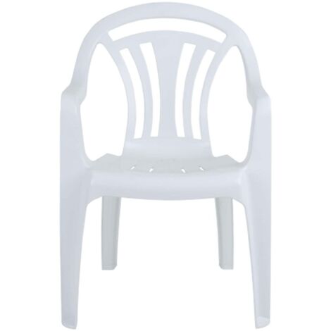 8 x White Stackable Plastic Low Back Garden Chairs For Patios & Outdoor Picnics