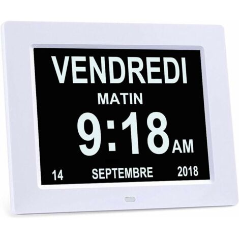 8-Zoll-LCD-Digitaluhr mit Kalender, Datum, Tag und Uhrzeit, Alzheimer-Uhr für Senioren, für Eltern (weiß)