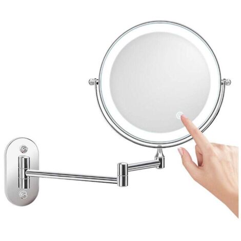 8-Zoll-LED-Schminkspiegel, an der Wand montierter beleuchteter Vergrößerungsspiegel, 1-fache/10-fache Vergrößerung, USB-Aufladung, 360° schwenkbar, ausziehbar, für Badezimmer und