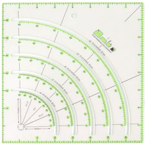 8-Zoll-Patchworklineal aus Acryl, multifunktional mit transparenten Bögen und Kreisen für präzises Schneiden beim Nähen und Basteln.