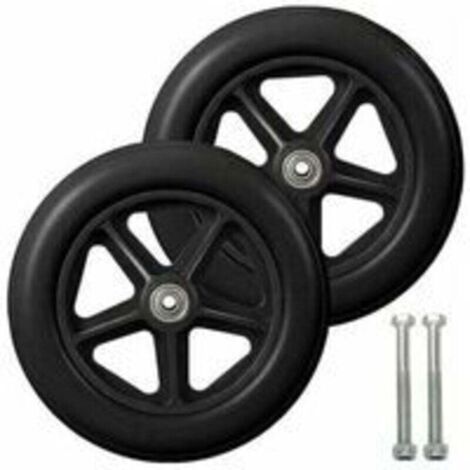8 Zoll Vorderrad, 2 Rollstuhl-Ersatzräder, Anti-Rutsch-Vollreifen, 190 mm Grau in Schwarz, Räder für Rollstühle, Gehhilfen, Rollatoren (Schwarz)
