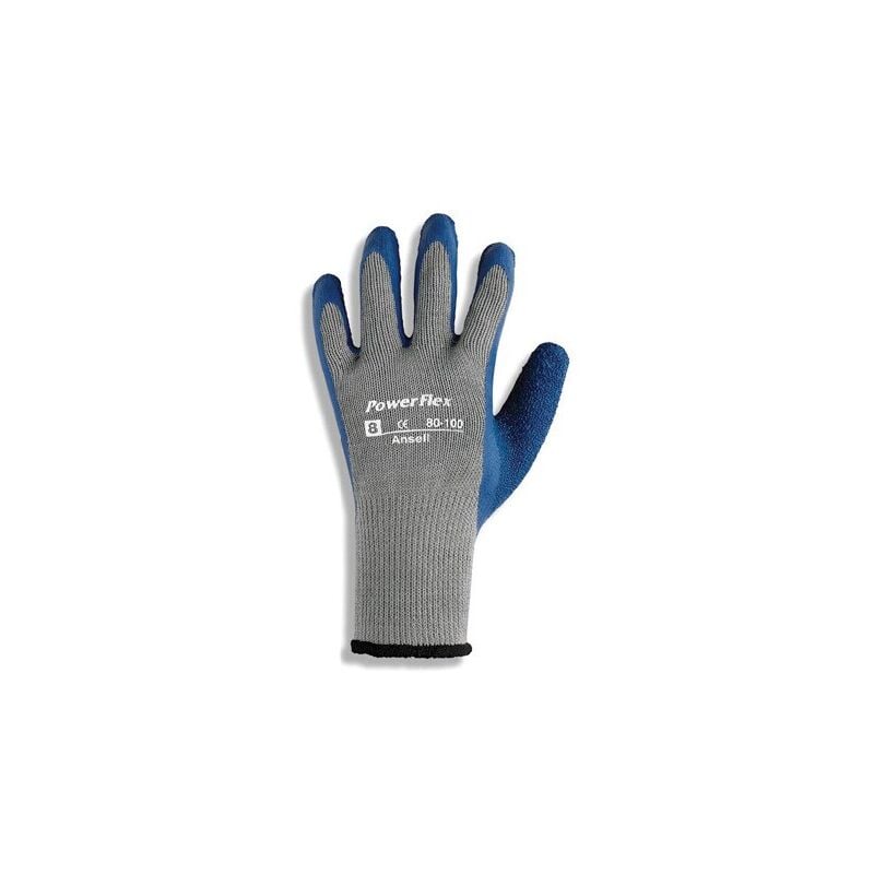 80-100 Powerflex Palm-side Coated Grey/Blue Gloves - Size 8 - Ansell