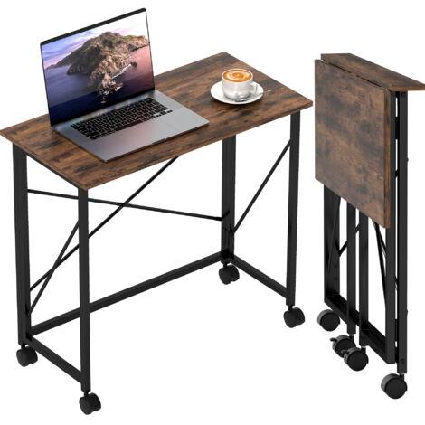 80 cm Folding Desk on Wheels - Rustic Brown