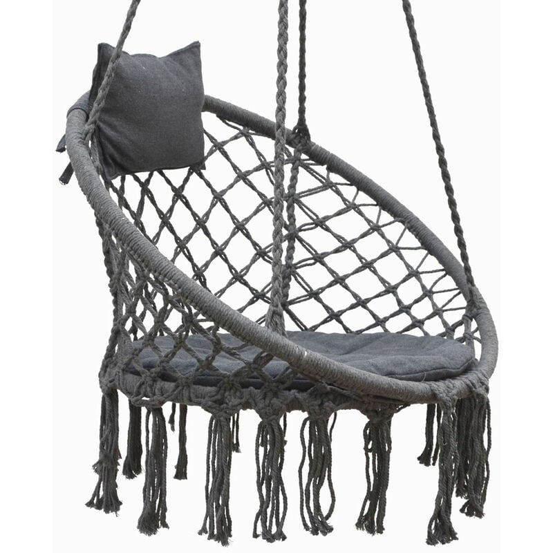 80cm Hanging Chair Macrame Swing with Cushions - Round Outdoor Seat up to 120 kg - grau