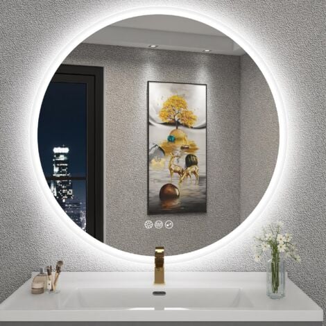 FREOSEN 80 cm LED Miroir de Salle de Bain Rond Lumineux avec Haut-Parleur Bluetooth Miroir avec Eclairage Anti-buée 3 Températures de Couleu