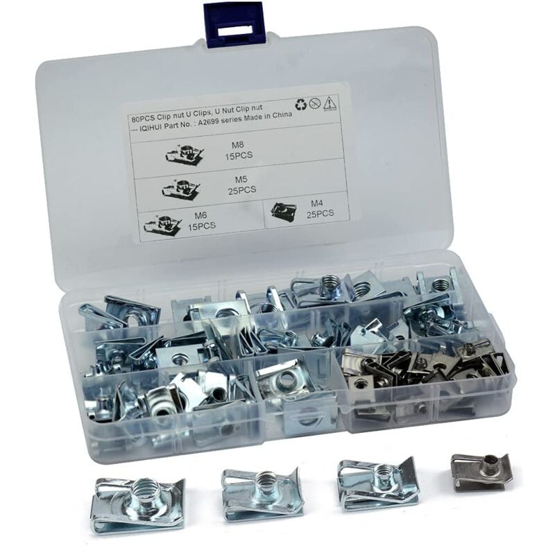 80 Pcs Carénage Spire Vitesse Clips Pince Fixation Vis Écrous Kits, u Écrou Carénage Printemps Carrosserie Garniture Panneau Moto Vélo u Clips