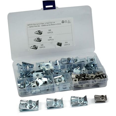 80 Pcs Carénage Spire Vitesse Clips Pince Fixation Vis Écrous Kits, U Écrou Carénage Printemps Carrosserie Garniture Panneau Moto Vélo U Clips Vitesse Attaches Vis Autotaraudeuse Vis Clips M4、M5、M6、M8