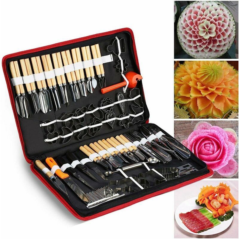 Lucky-88 - 80 Pcs Kit D'Outils de Sculpture Culinaire, Kit D'Outils D'éPluchage de Sculpture Culinaire pour la Garniture de Fruits et LéGumes
