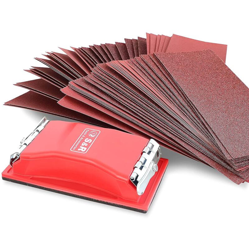 80 Pcs Sandpaper Sheets for Hand Sanders + Sanding Blocks, Each with Grits, 10 Pcs: p 40/60/80/120/180/240/320/400 Sheets, Suitable for Hand Sanders
