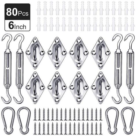 80 Pices-kit De Fixation Pour Voile D'ombrage,kit De Montage Complet En Acier Inoxydable Pour Voile D'ombrage Triangle, Rectangle Et Carr